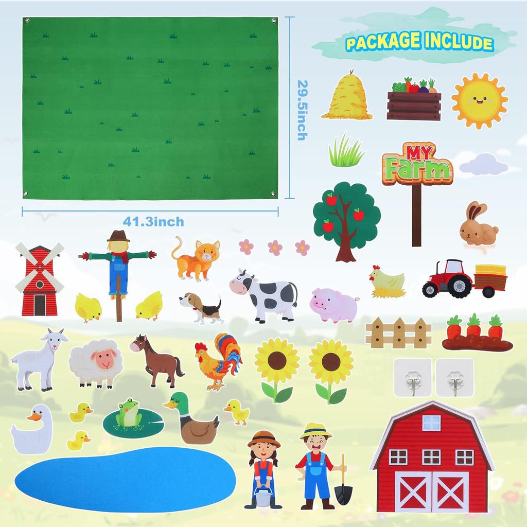 Filz-Geschichtenbrett-Set Spielzeug für Kinder Nutztiere Vorschulerziehung Frühes Lernen Interaktive Spielmatte Wandbehang Geschenk für Zu