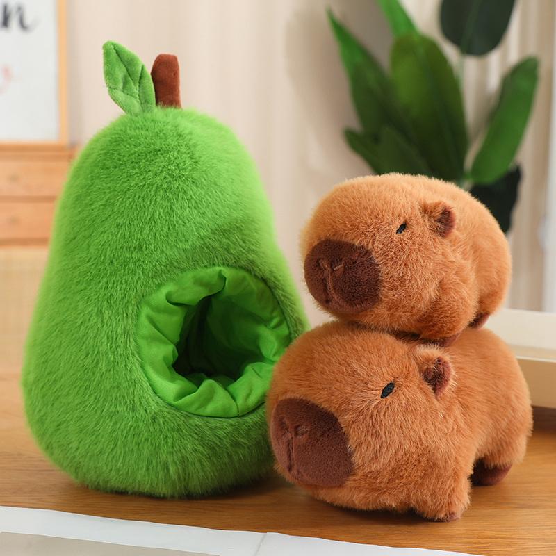 Stuffed Capybara Plushie In Avocado Cushion Soft Fuzzy Plush Pig Hiding In Apple Plush Capibara Toy Throw Pillow Birthday Gift