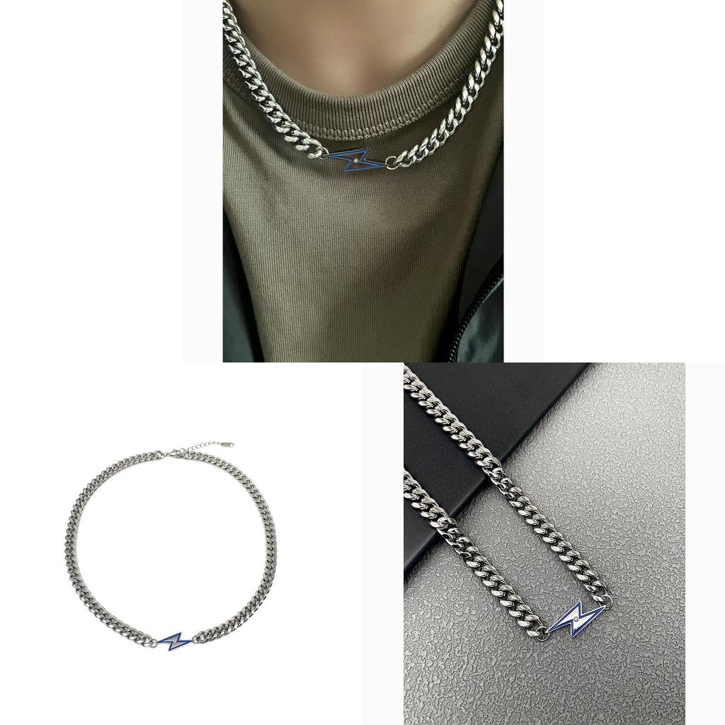Mens Street Style Stainless Steel Lightning Pendant Necklace With Polished Finish For Casual Wear