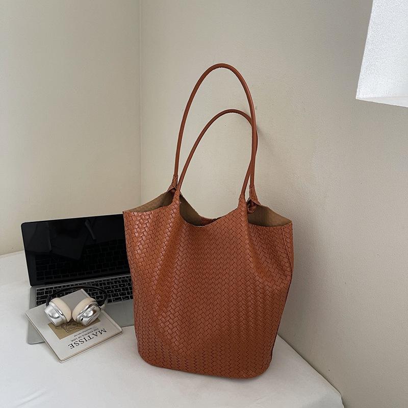 Simple and Retro Woven Pattern Bag, Commuter Single-shoulder Bag, Casual Large-capacity Tote Bag