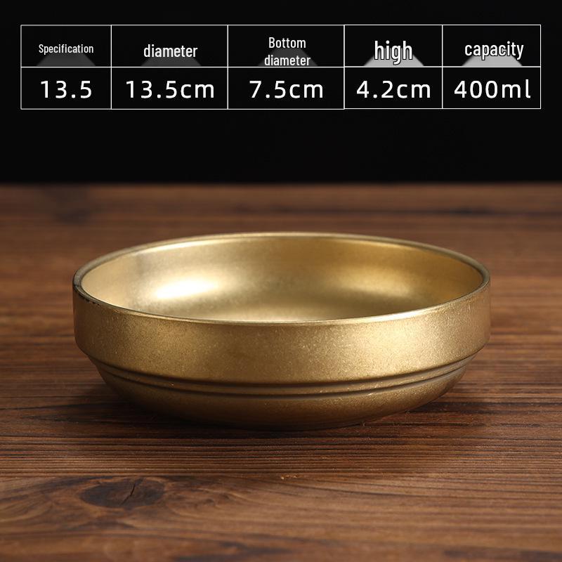 Retro Gold Stainless Steel Tableware Set: Rectangular Plate, Seasoning Dish, Bowl, Water Cup, Chopsticks, Spoon.