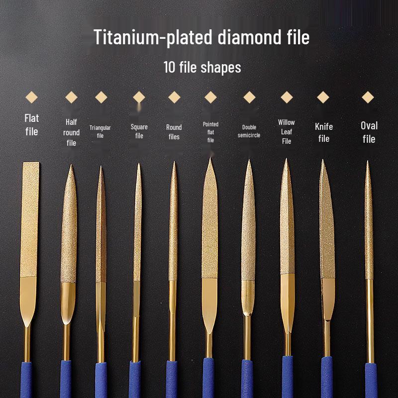 Sada diamantových pilníků Lionwei s titanovým povlakem - 3", 4", 5" Různé ploché, malé a trojúhelníkové pilníky pro broušení slitin.