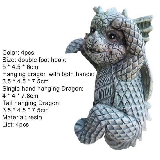 4Pcs/Set Mysticalls Garden Dragon Statue Resin Ornament Patio Lawn Garden Figurine for Home