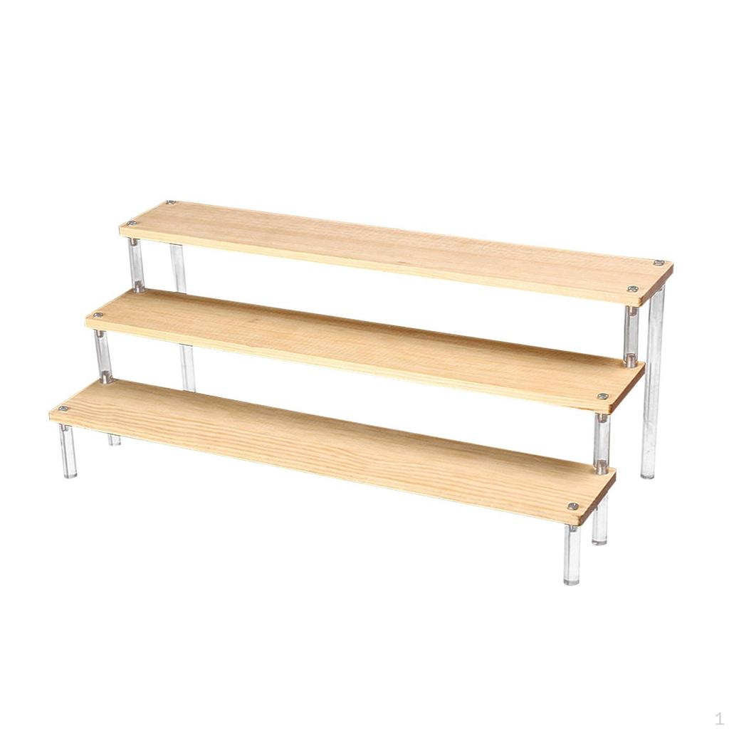 Clear Acrylic Display Riser Shelf Organizer Cupcakes Holder Showcase Fixtures Wood