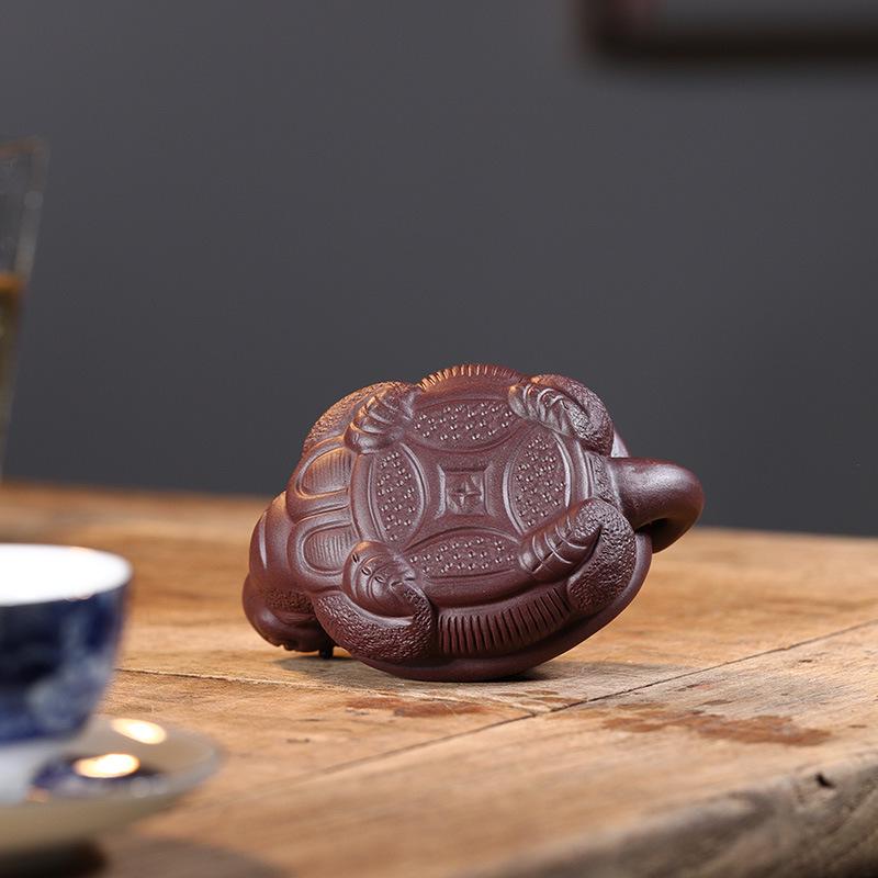 Handmade Yixing Zisha Dragon Turtle Tea Pet Sculpture for Tea Ceremony