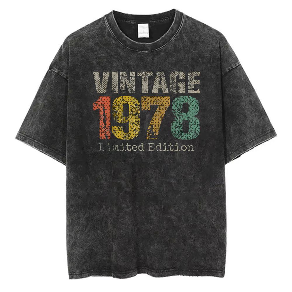 Limited Edition Cotton TShirt Washed Cotton Graphic Men Vintage Acid Wash Retro Streetwear Trendy Loose Short Sleeve
