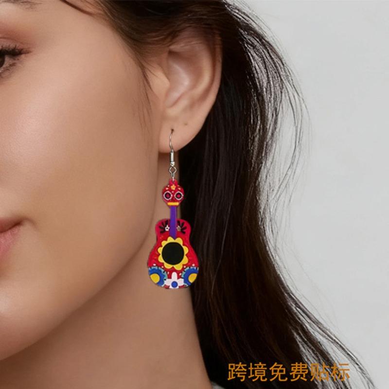 A Pair of Pink Personalized Electric Guitar Fashion Earrings, Niche Personalized Fashion and Literary High-end Women's Earrings