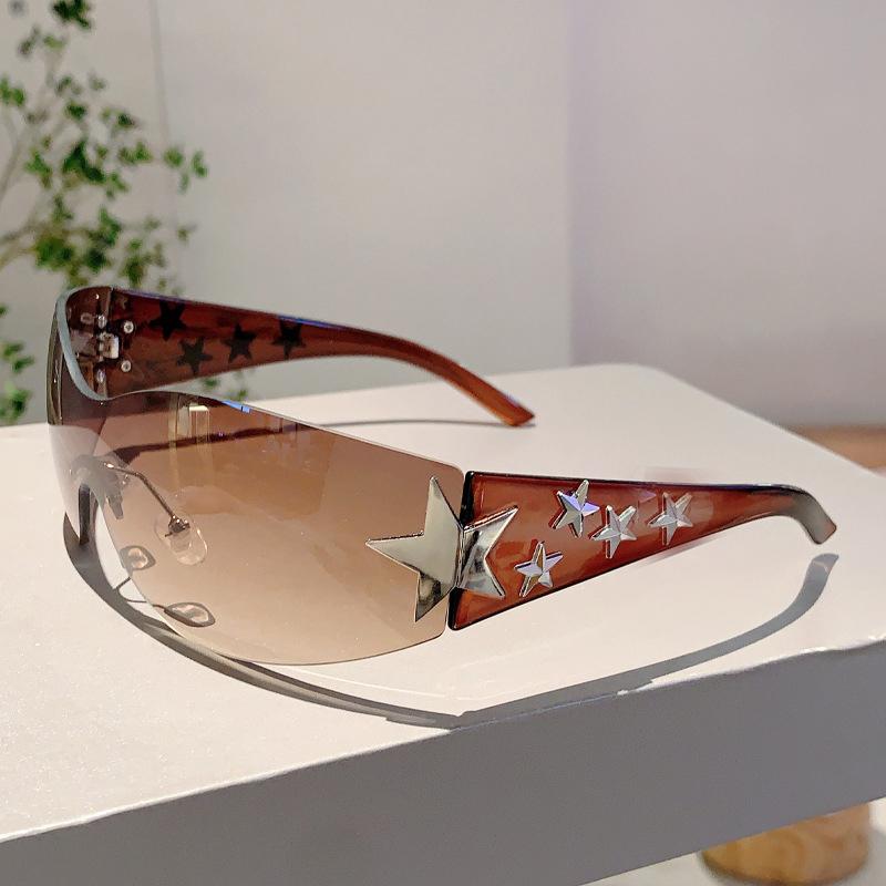 Y2K Rimless Sunglasses Luxury Brand Designer Vintage Pentagram Sun Glasses Punk Hip Hop Pink Sexy Ladies