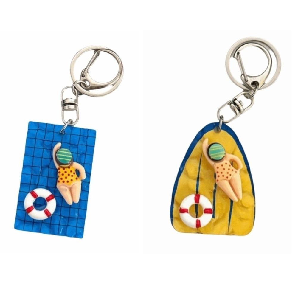 Zink Zinklegierung Pool Schwimmbrett Schlüsselanhänger Blau Gelb Tasche Anhänger Kleine Schwimmfigur Anhänger Sommer