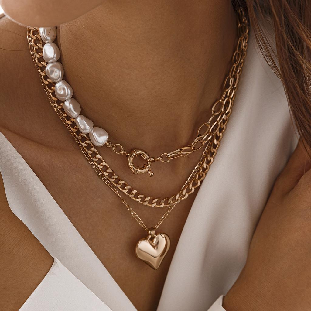 ins wind sweet cool asymmetrical love pendant necklace, multi-layer cross chain necklace jewelry women