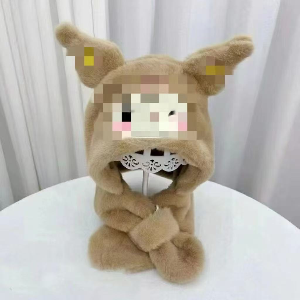Internet Celebrity Children Kulomie Scarf All-in-one Hat Cute Sweet Versatile Plush Hat Winter Thickened Baby Hat