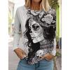 Sugar Skull Pattern Womens Long Sleeve Shirt Day of the Dead Shirts Fashion 3D Printed Tops Summer Gothic style Women's Clothing