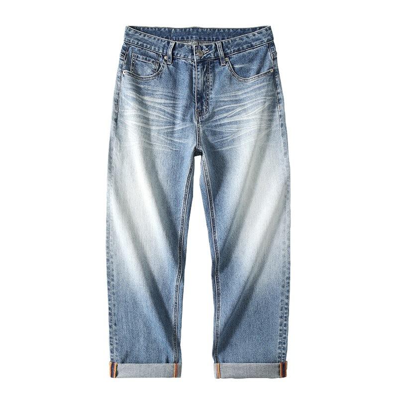 Spring and Summer New Men's Loose Straight American Retro High Street Stretch Denim Trousers