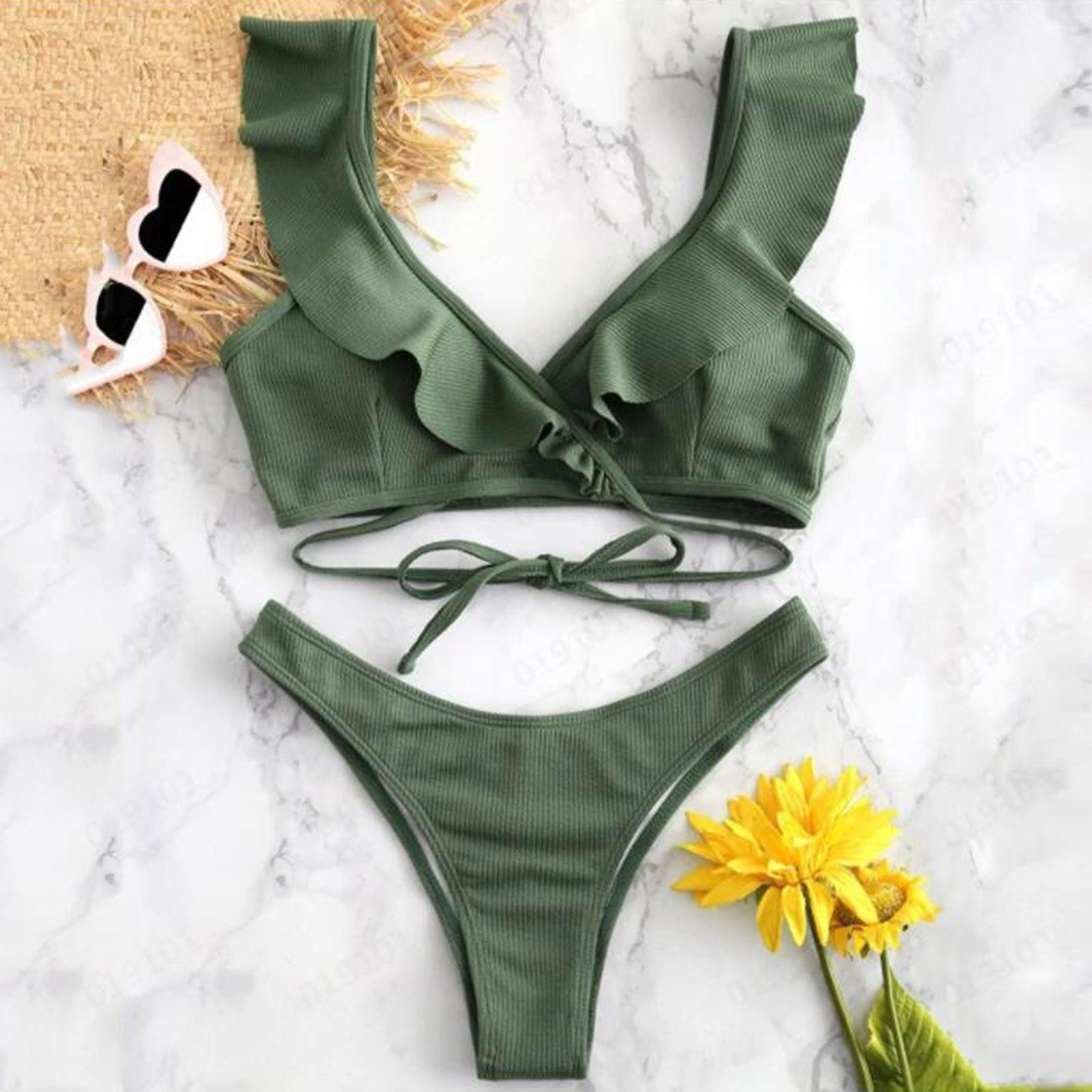 

Женский сексуальный купальник-бикини с принтом, двухсекционный купальник, пляжная одежда для плавания XL зелёный