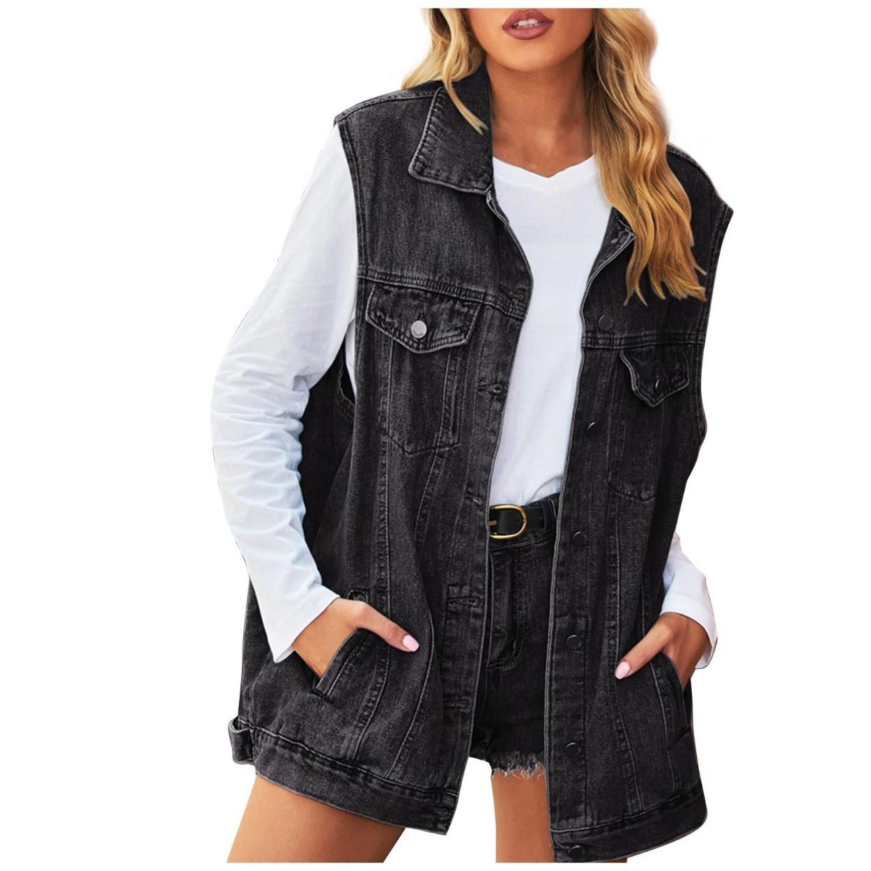 Женский модный винтажный джинсовый жилет — фото 4