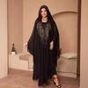 Damen Offene Vorderseite Langarm Maxi Abaya Oversized Passform Lockerer Taillenbereich Elegantes Strass Chiffon Kaftan Kleid