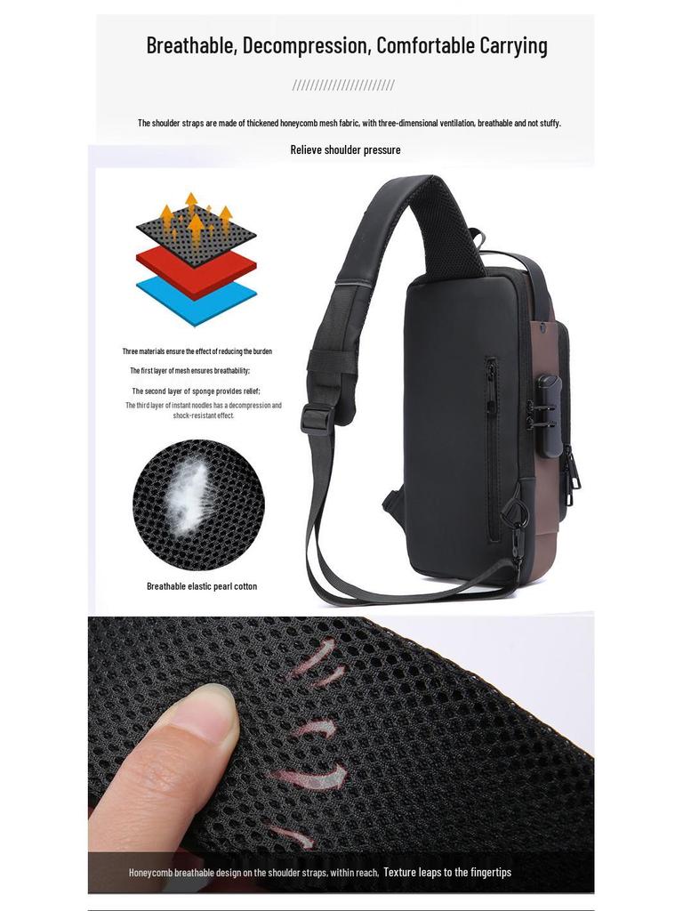 Men's Waterproof Anti-Theft Crossbody Bag with Combination Lock - Nylon Chest Pack for Motorcycle
