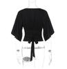 Women's European Deep V-Neck Short Sleeve Tie-Waist Slim-Fit Summer Top