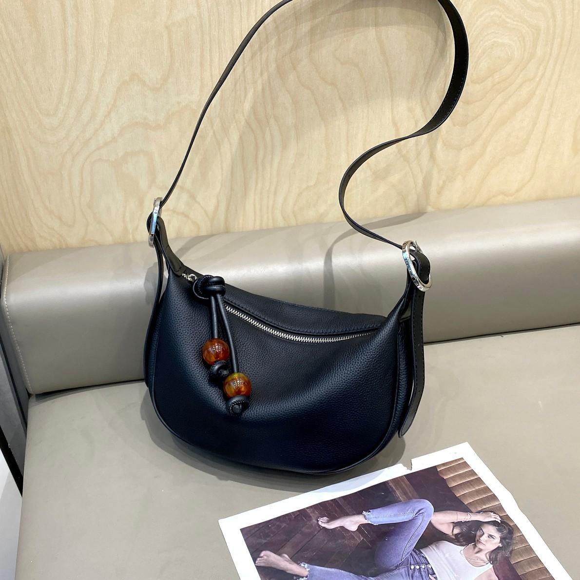 

New A Grade First Layer Cowhide Moon Bag Genuine Leather Cosmetic Bag Commuting Casual One Shoulder Crossbody Bag