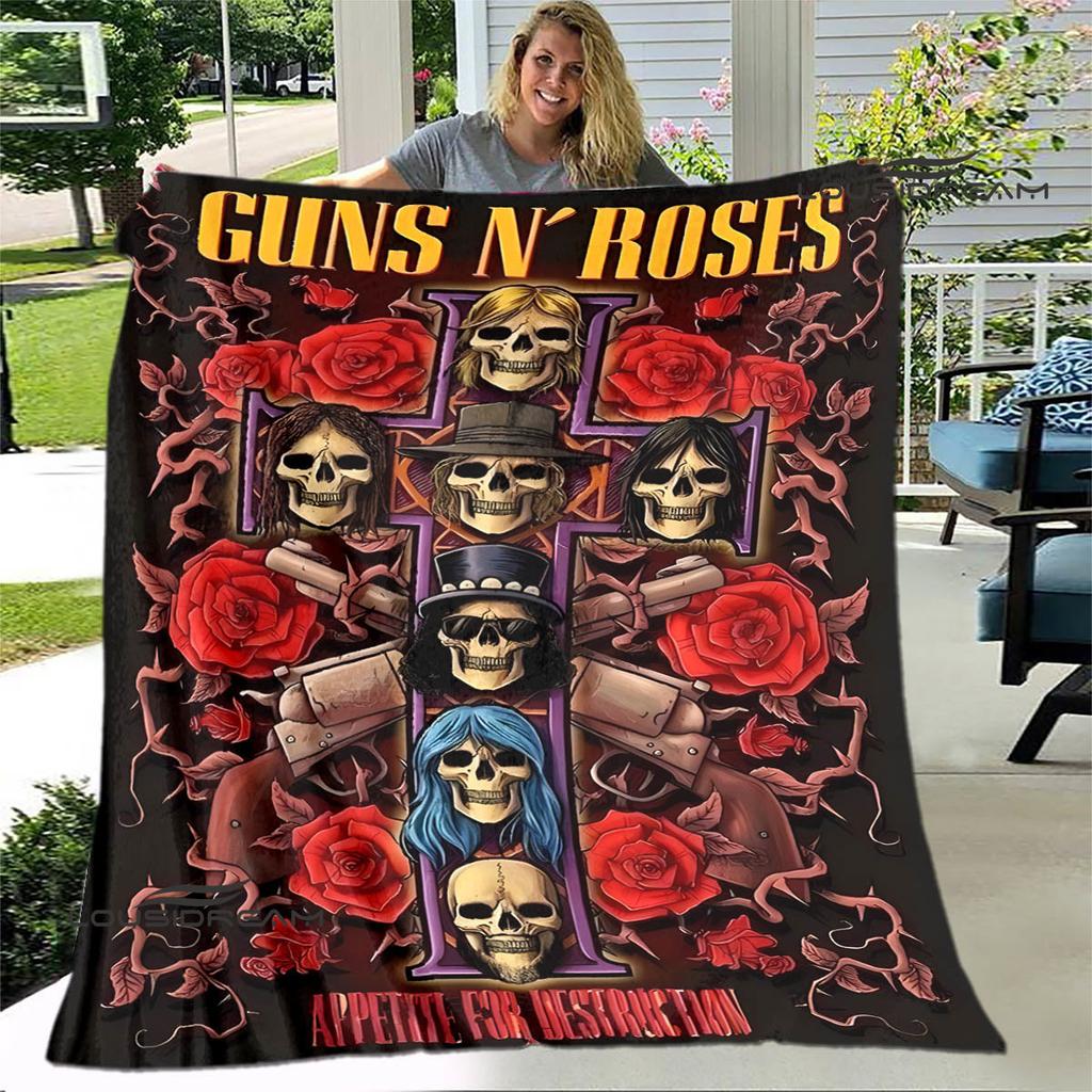Guns n'roses band retro print blanket Flannel Soft Comfort Blanket Home Travel Blanket Kids Warm Blanket birthday gift