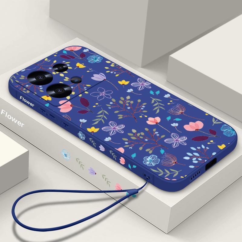 Small Flowers Print Lanyard Case For Xiaomi Poco X6 X5 F6 14T 13T Pro Redmi Note 13 14 4G 12 13 14 Pro Plus 5G TPU Phone Cover
