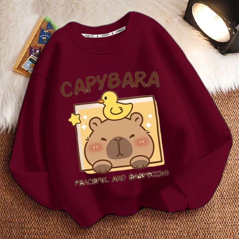 Dívčí módní kreslená mikina s kapybarou Jarní a podzimní dětský volný top s dlouhým rukávem a kulatým výstřihem