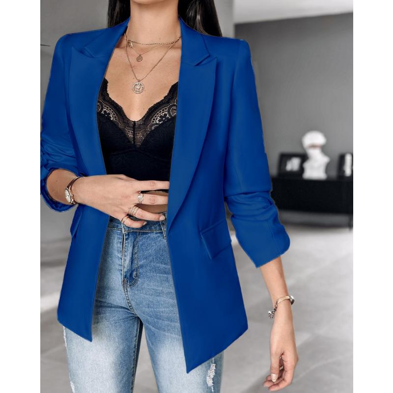 Women's Open Front Blazer, Notched Lapel Single-Breasted Coat with Long Sleeves, Versatile Solid Color Outerwear for Office & Casual