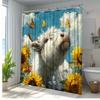 1pc Charming Goat Shower Curtain with Vibrant Sunflowers and Butterflies - Refreshing Bathroom Decor, Polyester Fabric, Includes