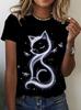 Funny Music Cat 3D Printing Women's T-Shirt Summer Casual Short-Sleeved Daily Street Round Neck Plus Oversized Women's Clothing