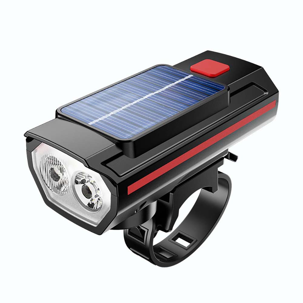Solar Bicycle Light Bike Front Lamp with Horn USB Rechargeable Power Display Waterproof Bike Flashlight Headlamp