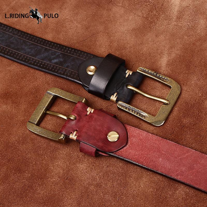 Retro Personality Embossed Matte Leather Belt Men's First Layer Cowhide Casual Jeans Belt
