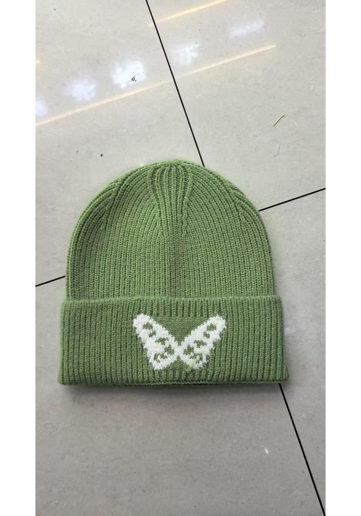New Butterfly Knitted Hat Children's Autumn and Winter Outdoor Loose Face Small Big Head Circumference Warm Ear Protection Wool Cold Hat