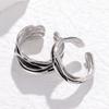 Couple Ring Thin Adjustable Open Band Stainless Steel Texture Minimalist Geometric Design Finger Ring Jewelry Gift