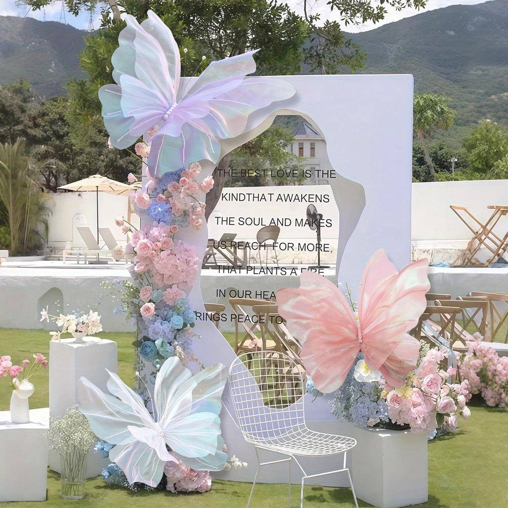 3pcs Giant Artificial Flowers Decor, 19.69inch Yarn Butterfly Poppy Flowers, Three-dimensional Butterfly, New Marriage Decor, Home Wedding Party Decor