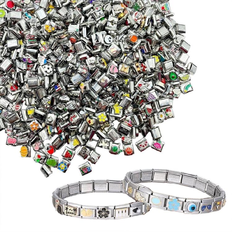 100Pcs Elegant Italian Charm Bracelet Module Stainless Steel Links for Handchain Fashionable Wristband Components