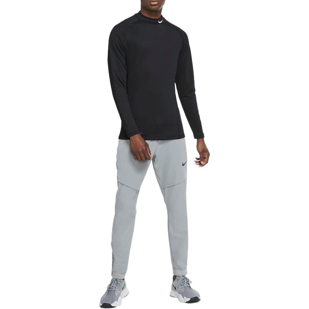 Nike Pro Color Block Logo Design Stand Collar Long Sleeve T-Shirt Men tops Black CU4970-010