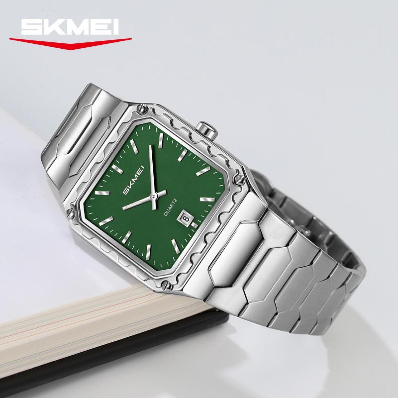 SKMEI 9383 Men's Quartz Watch for Men Stainless Steel Fashion Sports Waterproof Silver Wrist Watch Luxury New Simple Square