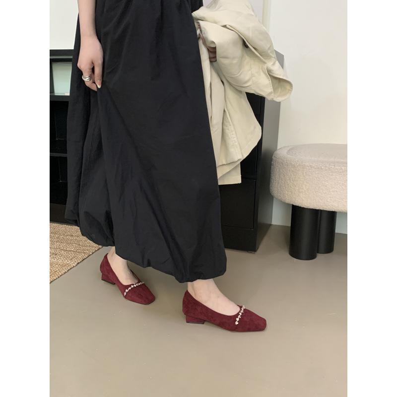 

French Xiaoxiangfeng rhinestone shallow mouth gentle pink single shoes, evening breeze with skirt thick heel 3 cm square head comfortable shoes 39 красный