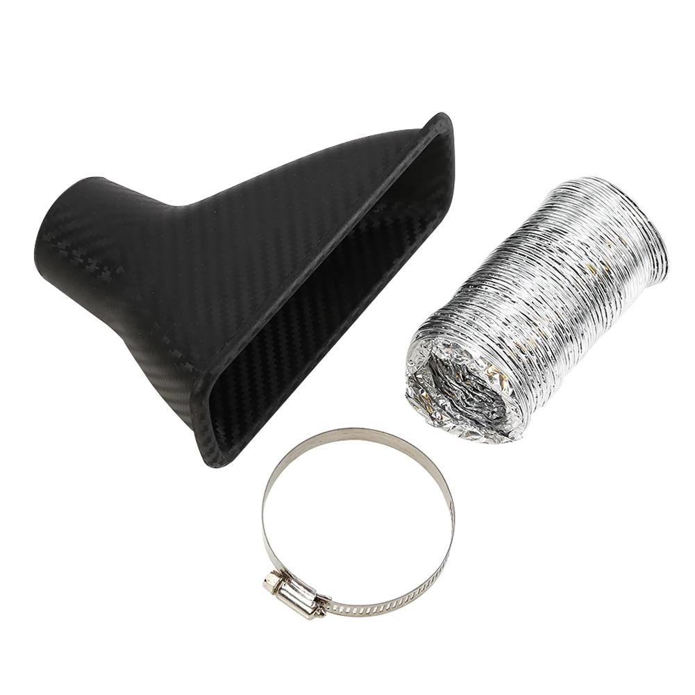 1pcs Universal Car Front Bumper Admission Air Turbo Air Intake Pipe Kit ABS Turbine Inlet Kit Pipe Air Funnel Carbon Fiber Look