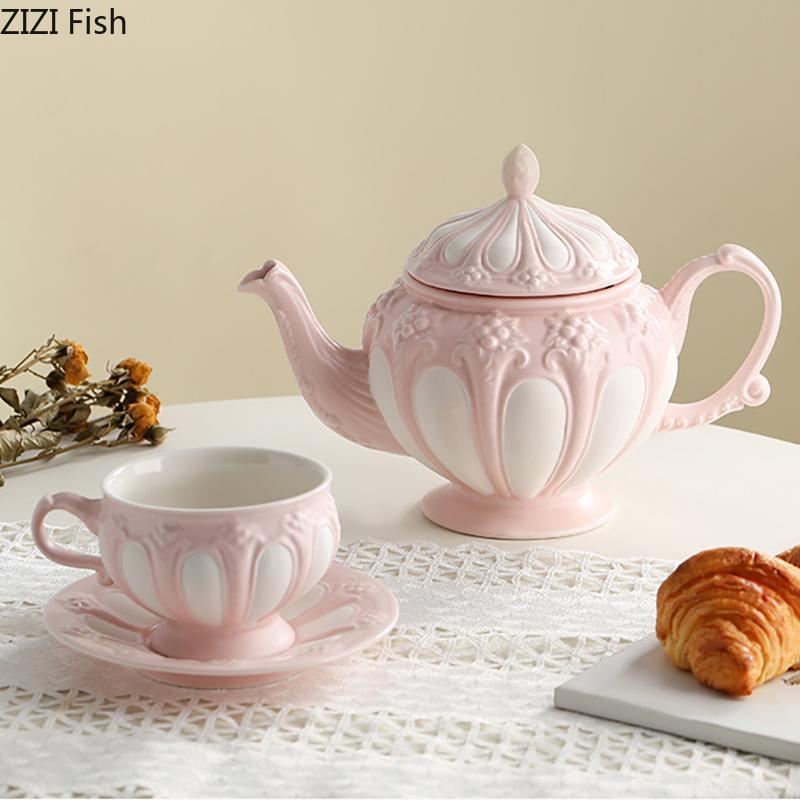 Floral Reliefs Classical Ceramic Cup&saucer Teapot Dining Table Coffee Mug Milk Mugs Afternoon Tea Teacup Fruit Juice Container
