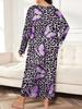 2025 European Plus Size Long Sleeve Butterfly Heart Leopard Print Nightgown