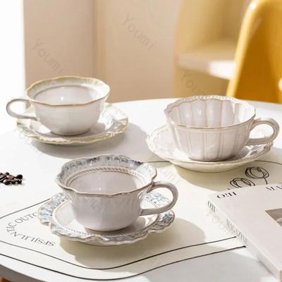 Ελαφριά Πολυτέλεια Ρετρό Κεραμικές Κούπες Σπίτι Απογευματινό Τσάι Πάρτι Κούπα Καφέ Δημιουργικό Ανάγλυφο Εξαιρετικό Σετ Κούπας Καφέ και Πιατάκι Δώρο Γενεθλίων