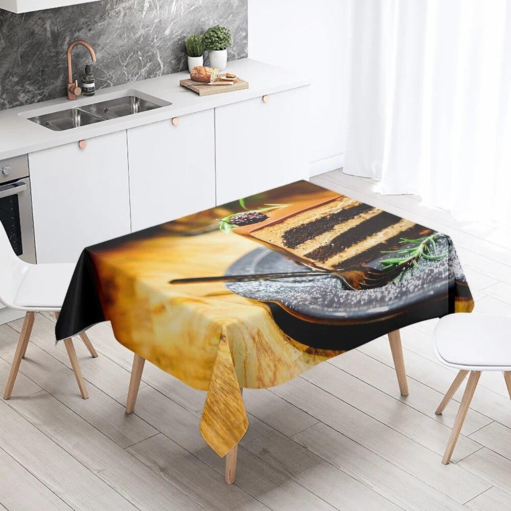 Cake Printed Tablecloth Hotel Restaurant Table Decoration and Ornament Stain Resistant Rectangular  Home