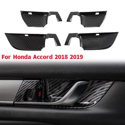 4Pcs Carbon Fiber Car Inner Door Handle Bowl Cover Trim Decorative Sticker Interior Mouldings For Honda Accord