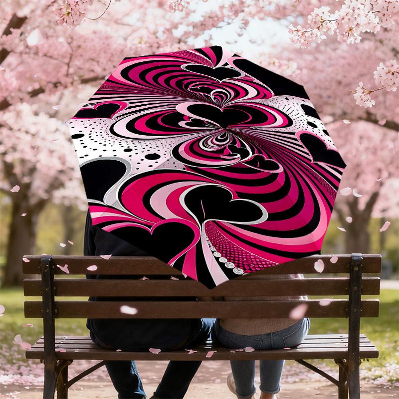 1pc Heart Love Automatic Open/Close Umbrella Compact Folding Umbrella with 8-Rib Shaft for Women/Men, Portable Travel Umbrella,1209S