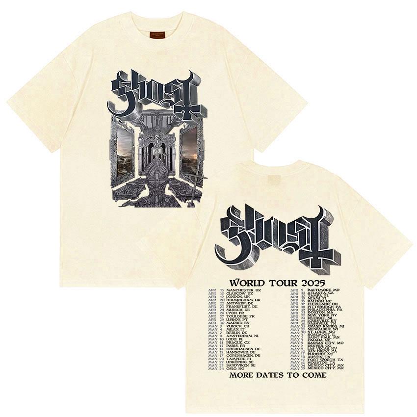 Banda Ghost Skeletour World Tour 2025 Estampa de Álbum Camiseta Masculina Hip Hop Oversized Venda Quente Camiseta Moda Algodão de Alta Qualidade