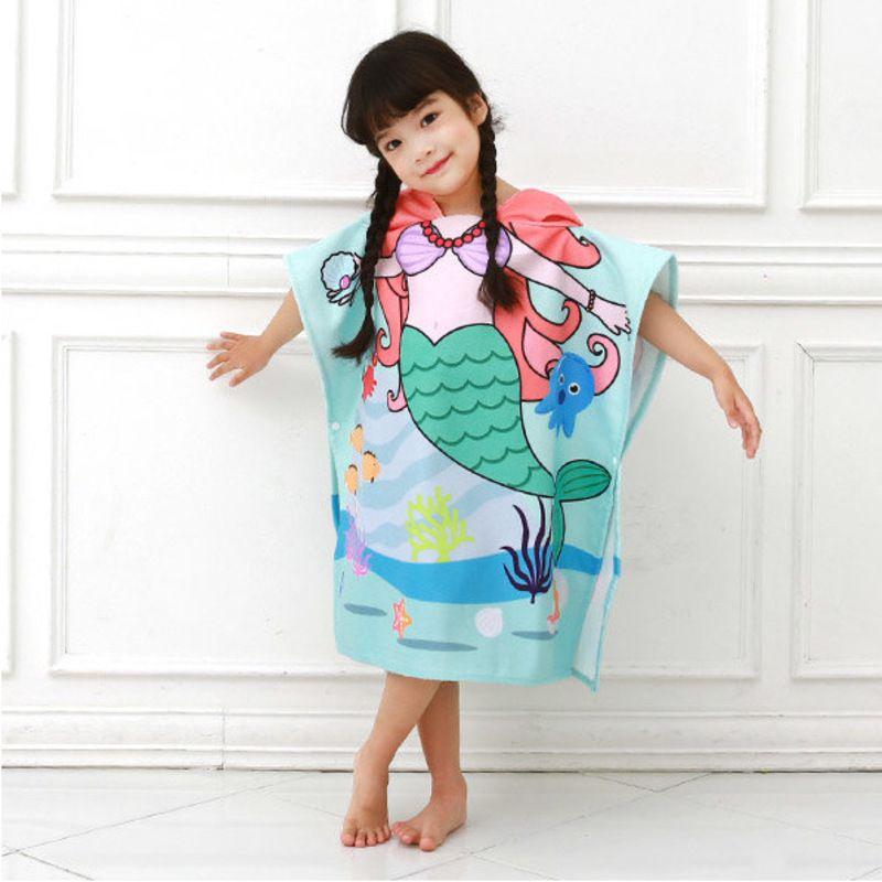 Kids Hooded Robes Bath Towel Super Absorbent Beach Shawl Boy Girl Swim Cartoon