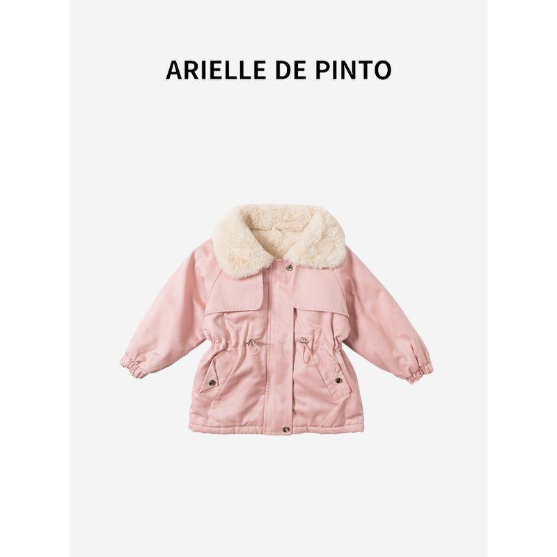 French Arielle De Pinto Girls' Fleece-Lined Jacket for Autumn and Winter, Cute Style Parka Jacket for Young Ladies