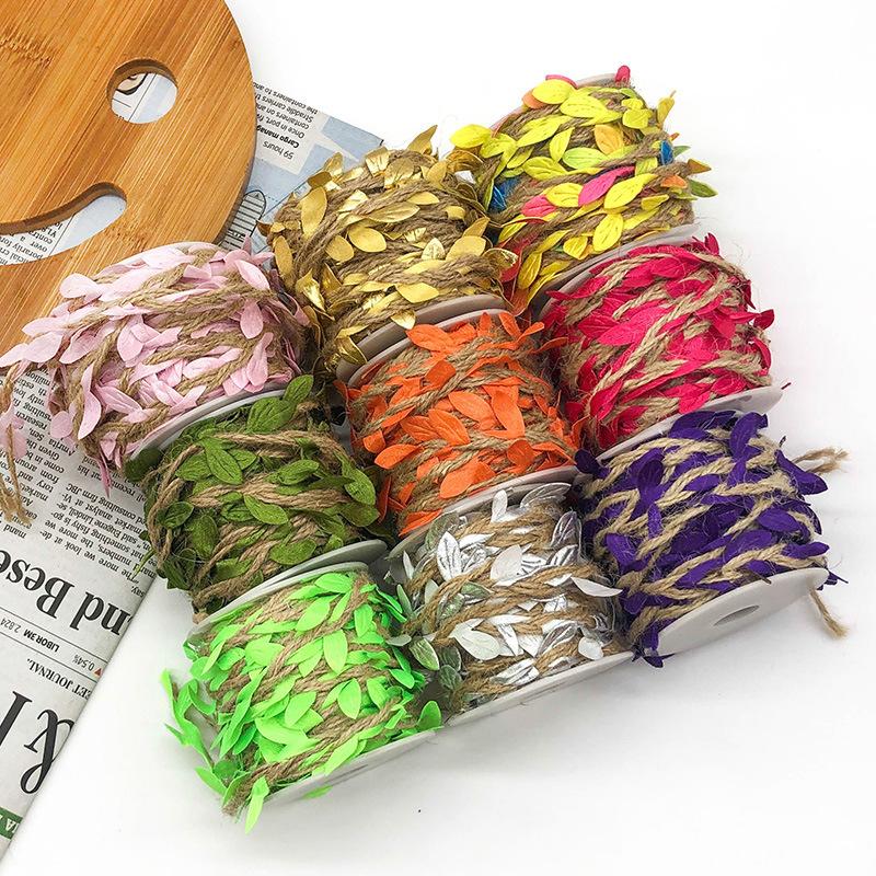 10M Jute Ivy Rattan Artificial Silk Green Leaves Jute Rope Diy Leaf Garland For Wedding Home Party Wall Decoration Fake Plant
