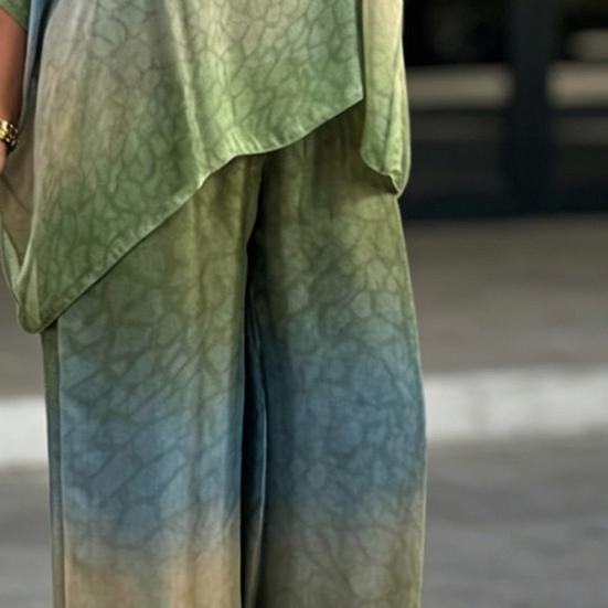 Summer Plus Size 2 Piece Sets for Women Crew Neck Short Sleeve Top Wide Leg Pants Set Casual Loose Lounge Outfits